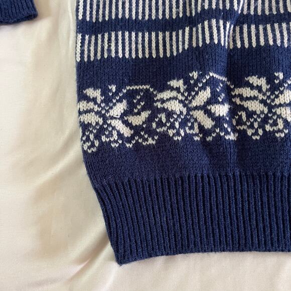 Vtg Y2K 2000s White Blue Nordic Fair Isle Winter Print Pullover Sweater - Picture 4 of 7